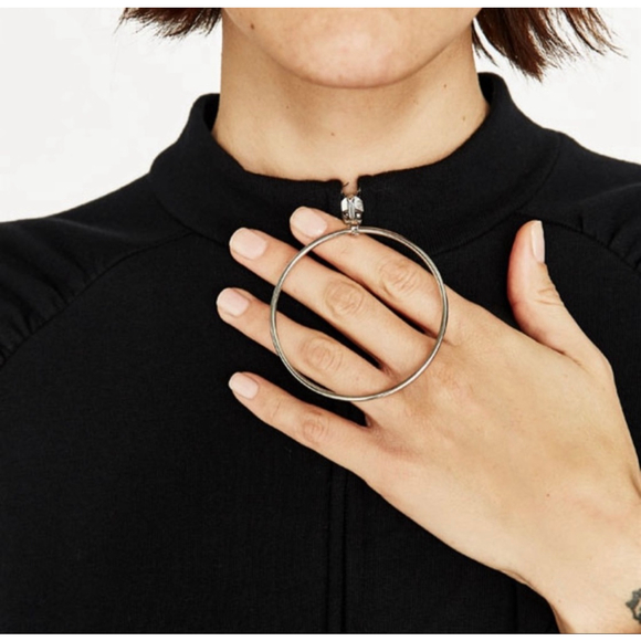 ZARA Long Sleeve Sweater Dress Big Hoop Zipper Ruched Vneck Black - Picture 2 of 7